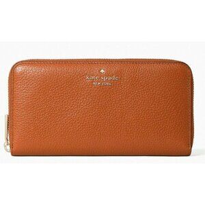 S Kate Spade Leila Large Continental Wallet Brown Leather ZipAround WLR00392